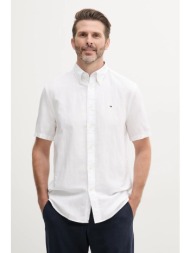 πουκάμισο με μείγμα από λινό tommy hilfiger ανδρικό, χρώμα: άσπρο, mw0mw40703 52% βαμβάκι, 48% λινό