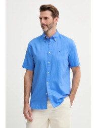 πουκάμισο με μείγμα από λινό tommy hilfiger ανδρικό, χρώμα: μπλε, mw0mw40703 52% βαμβάκι, 48% λινό