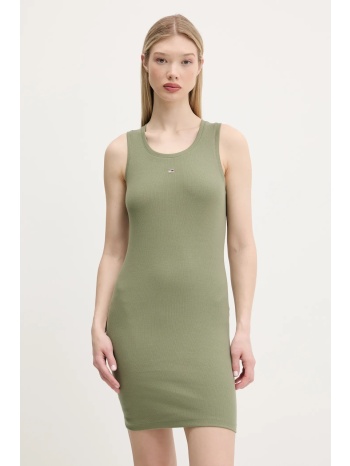 φόρεμα tommy jeans χρώμα πράσινο, dw0dw20674 96% βαμβάκι