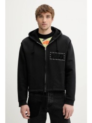 βαμβακερή μπλούζα bluemarble χρώμα: μαύρο, με κουκούλα, ho19.fl05ba25 100% βαμβάκι