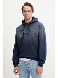 βαμβακερή μπλούζα the kooples χρώμα: ναυτικό μπλε, με κουκούλα, hswe30019k 100% βαμβάκι