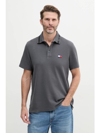 βαμβακερό μπλουζάκι πόλο tommy jeans ανδρικό, χρώμα γκρι