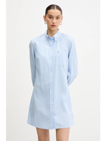 βαμβακερό φόρεμα tommy jeans χρώμα μπλε, dw0dw20334 100%