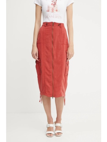 φούστα από λινό μείγμα guess casey χρώμα κόκκινο, w5gd1h