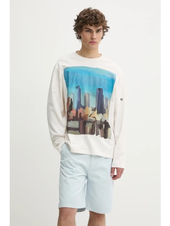 βαμβακερή μπλούζα με μακριά μανίκια hugo χρώμα άσπρο