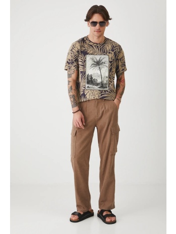 λινό παντελόνι medicine ανδρικά, χρώμα καφέ πρόσθετη