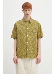βαμβακερό πουκάμισο norse projects mads batik ss shirt ανδρικό, χρώμα: πράσινο, n40.0833.8037 100% β