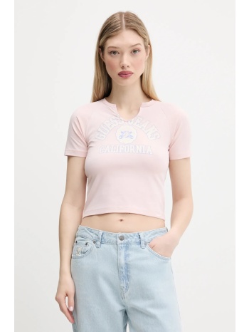 μπλουζάκι guess jeans χρώμα ροζ, w5gi27 j1314 95% βαμβάκι