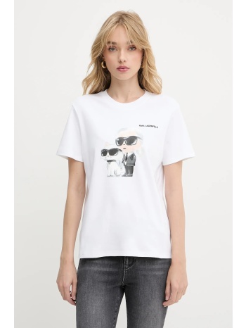 βαμβακερό μπλουζάκι karl lagerfeld χρώμα άσπρο, a3w17077