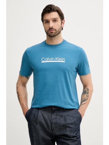 βαμβακερό μπλουζάκι calvin klein ανδρικό, χρώμα μπλε