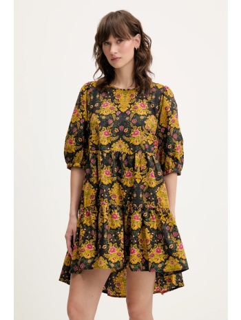 βαμβακερό φόρεμα farm rio χρώμα μαύρο, 334353 100% βαμβάκι