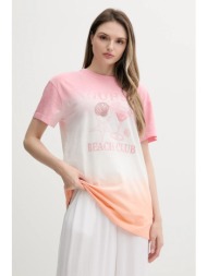 βαμβακερό μπλουζάκι guess χρώμα: ροζ, e5gi01 k8g01 100% βαμβάκι