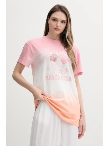 βαμβακερό μπλουζάκι guess χρώμα ροζ, e5gi01 k8g01 100%