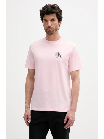 βαμβακερό μπλουζάκι calvin klein ανδρικό, χρώμα ροζ