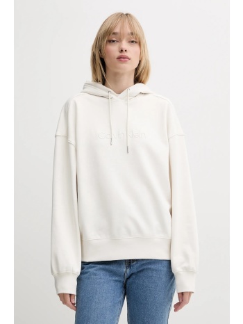 βαμβακερή μπλούζα calvin klein γυναικεία, χρώμα μπεζ, με