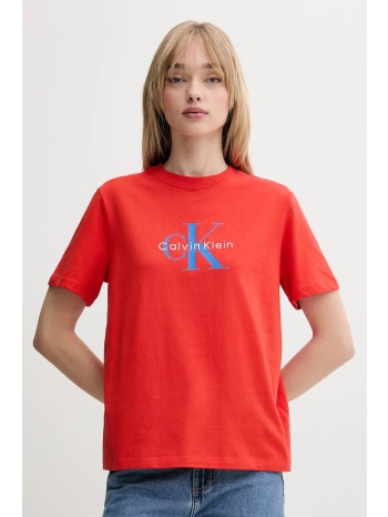 βαμβακερό μπλουζάκι calvin klein jeans χρώμα κόκκινο