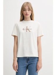 βαμβακερό μπλουζάκι calvin klein jeans χρώμα: μπεζ, lv047b865g 100% βαμβάκι
