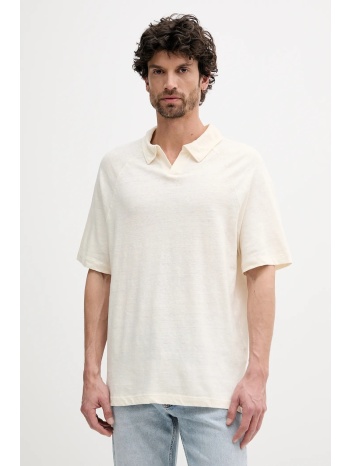 λινό πόλο united colors of benetton χρώμα μπεζ, 3utfu302a