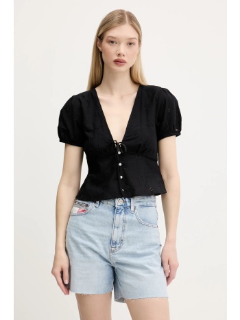 μπλουζάκι tommy jeans χρώμα μαύρο, dw0dw21241 100% βαμβάκι