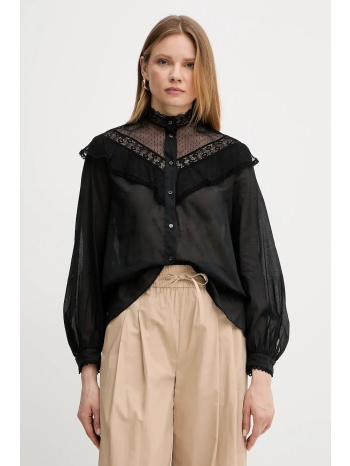 βαμβακερό πουκάμισο weekend max mara χρώμα μαύρο