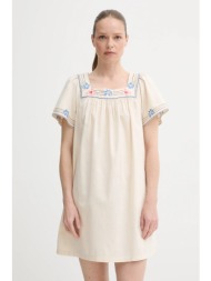 φόρεμα από λινό μείγμα levi`s ambre babydoll dress χρώμα: μπεζ, 001ht 92% βαμβάκι, 8% λινό