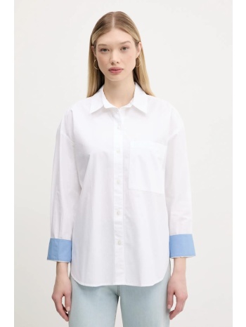 βαμβακερό πουκάμισο abercrombie & fitch χρώμα άσπρο