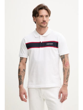 βαμβακερό μπλουζάκι πόλο guess jeans ανδρικό, χρώμα άσπρο