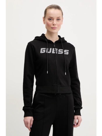 βαμβακερή μπλούζα guess primula γυναικεία, χρώμα μαύρο, με