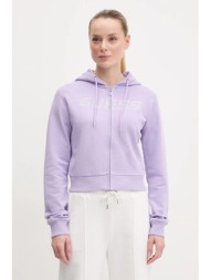 βαμβακερή μπλούζα guess primula γυναικεία, χρώμα: μοβ, με κουκούλα, v5gq10 kcrp0 100% βαμβάκι