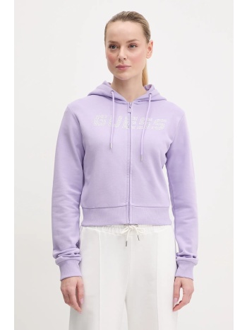 βαμβακερή μπλούζα guess primula γυναικεία, χρώμα μοβ, με