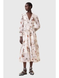 φόρεμα allsaints zora midi χρώμα: μπεζ, w084dc 100% πολυεστέρας