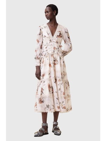 φόρεμα allsaints zora midi χρώμα μπεζ, w084dc 100%