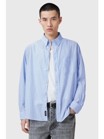 βαμβακερό πουκάμισο allsaints marcel ανδρικό, χρώμα μπλε