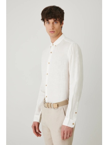 πουκάμισο από λινό medicine ανδρικό, χρώμα άσπρο 100% λινό