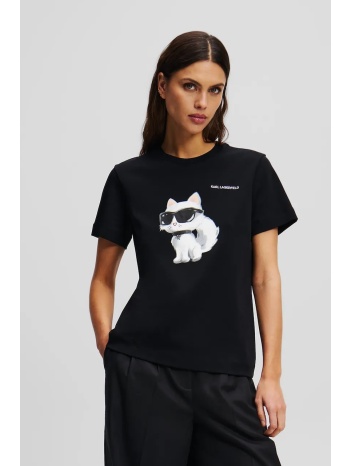 βαμβακερό μπλουζάκι karl lagerfeld γυναικείο, χρώμα μαύρο