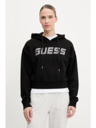 βαμβακερή μπλούζα guess primula γυναικεία, χρώμα: μαύρο, με κουκούλα, v5gq09 kcrp0 κύριο υλικό: 100%