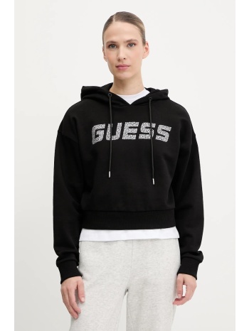 βαμβακερή μπλούζα guess primula γυναικεία, χρώμα μαύρο, με