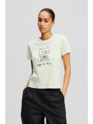 βαμβακερό μπλουζάκι karl lagerfeld γυναικείο, χρώμα: μπεζ, a2w17086 100% οργανικό βαμβάκι