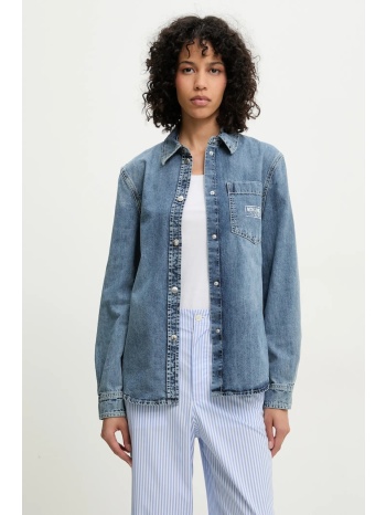 βαμβακερό πουκάμισο moschino jeans χρώμα μπλε, 0204 3721