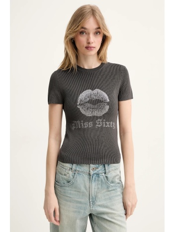 t-shirt από μείγμα μεταξιού miss sixty χρώμα γκρι
