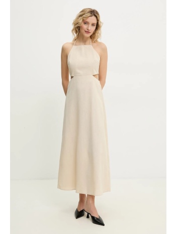 φόρεμα από λινό μείγμα answear.lab χρώμα μπεζ 70% βισκόζη