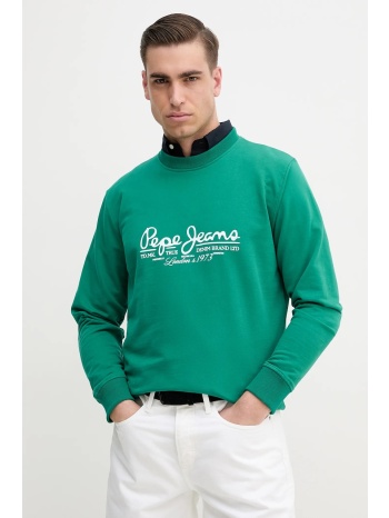 βαμβακερή μπλούζα pepe jeans dumas crew χρώμα πράσινο