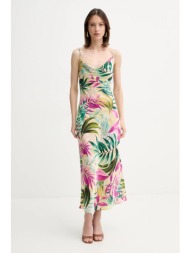 φόρεμα guess new akilina χρώμα: μπεζ, w5gk85 wh9c2 100% πολυεστέρας