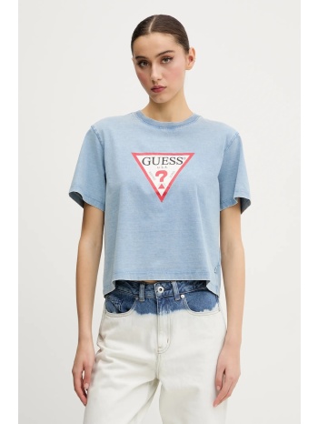 βαμβακερό μπλουζάκι guess jeans γυναικείο, χρώμα μπλε