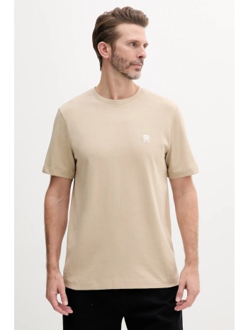 βαμβακερό μπλουζάκι tommy hilfiger ανδρικό, χρώμα μπεζ