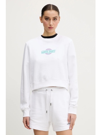 βαμβακερή μπλούζα guess jeans γυναικεία, χρώμα άσπρο