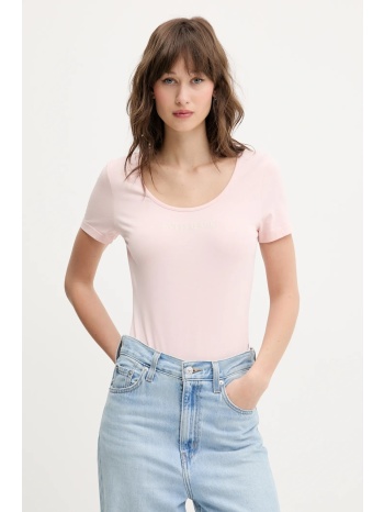 μπλουζάκι guess jeans χρώμα ροζ, w5gp25 j1314 κύριο υλικό