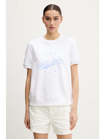 βαμβακερό μπλουζάκι guess jeans γυναικείο, χρώμα άσπρο