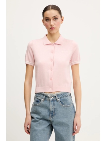 μπλουζάκι πόλο με μείγμα μαλλί guess jeans χρώμα ροζ