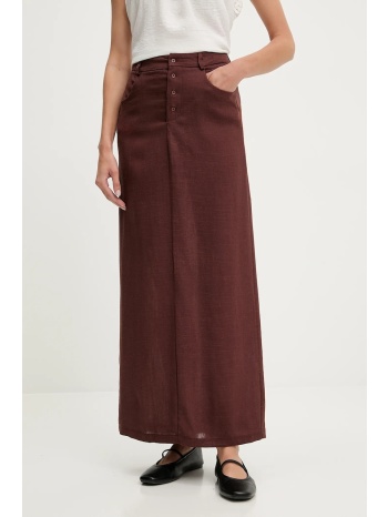 λινή φούστα answear.lab χρώμα καφέ 70% βισκόζη, 30% λινό